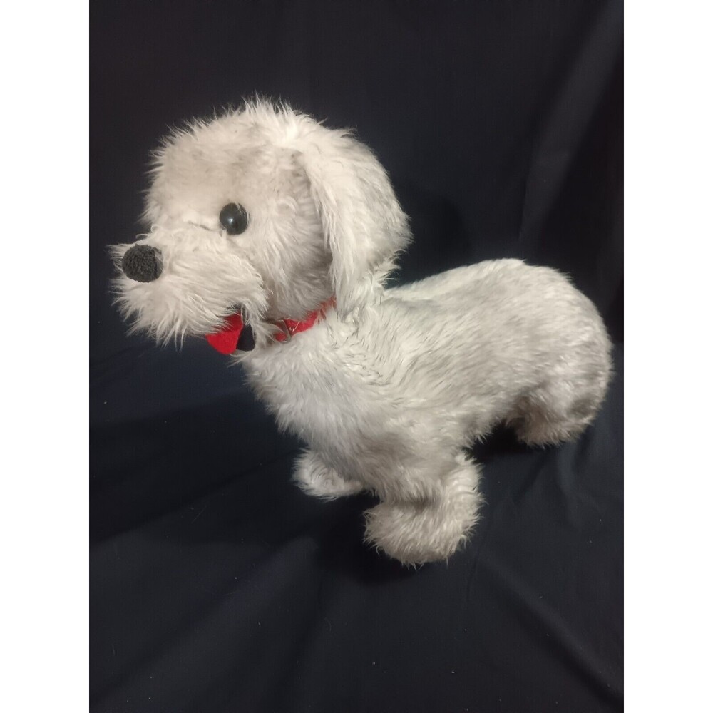 Vtg Elka Toys NY Plush Stuffed Dog With Red Collar